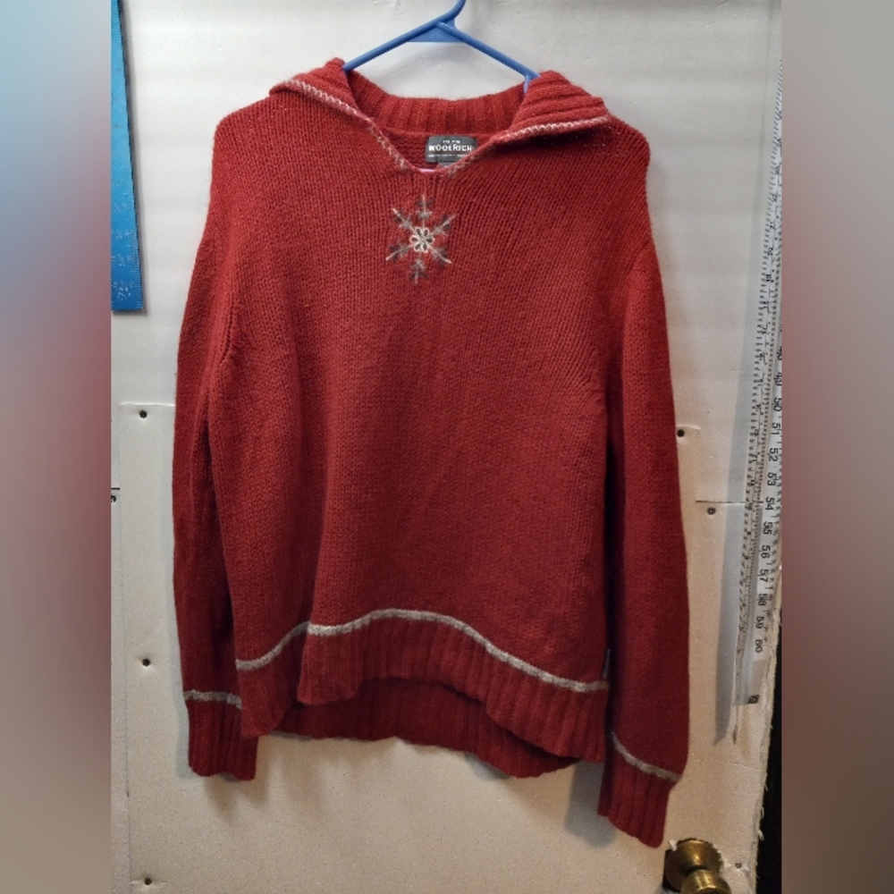 Woolrich Snowflake 100% Lamb’s Wool Christmas Knit Sweater Holiday Outdoor Ruby